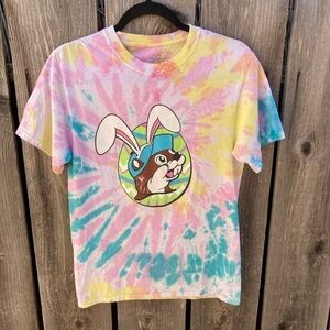 Women's Buc-ee's T-Shirt Multicolor Logo Tie Dye S Crew Cotton Gas Texas Food